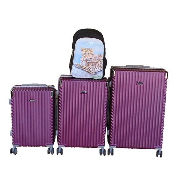 Purple 3-Piece ABS Luggage Set + Leopard Print School Backpack