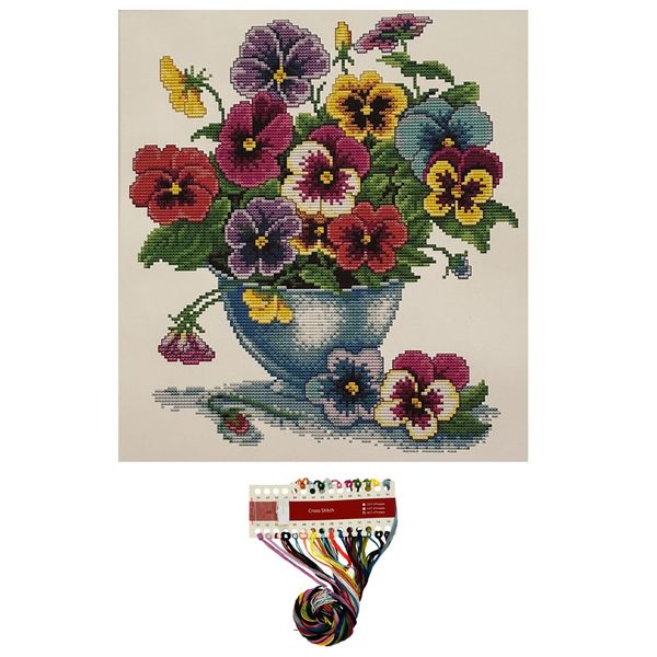 Cross Stitch Pansies 14CT Embroidery Sewing DIY Craft Kit