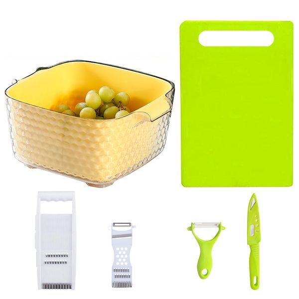 6Pc Kitchen Tools Kit Colander Bowl, Veggie Slicer, Grater, Chopper, Knife