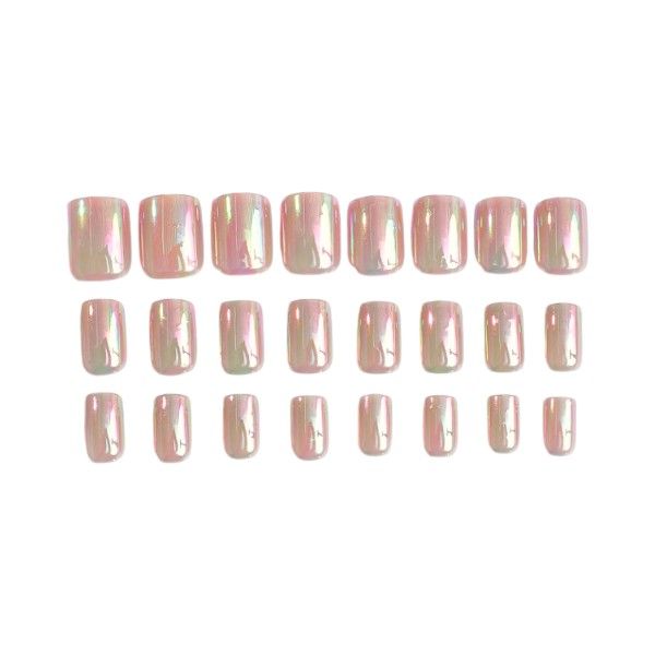 24 Piece - Iridescent Pearl Shine Square Press-On Nails With Aurora Finish