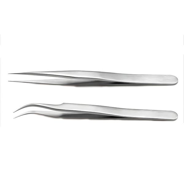 2 Pack Assorted Colors 1 Straight &amp; 1 Elbow Curve Strong Grip Tweezers