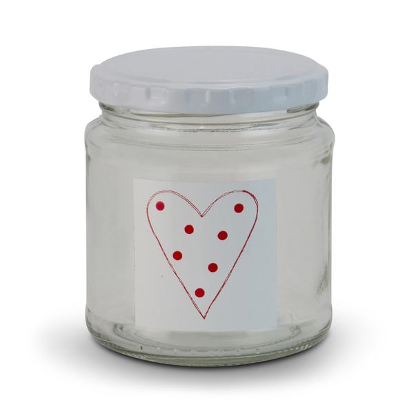 Jar - Twist Lid - Heart - Red Dots - Glass - Red &amp; Transparent - 291ml