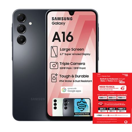 Samsung Galaxy A16 128GB LTE Dual Sim - Black + Vodacom SIM Card Pack Image