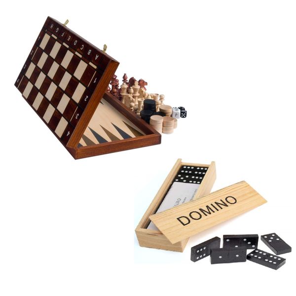 3 in 1 Game - Chess, Checkers, Backgammon Plus 1 Dominoes Set