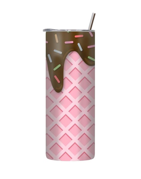 Pink Cone 20 Oz Tumbler with Lid and Straw Trendy Ice Cream Graphic Gift218