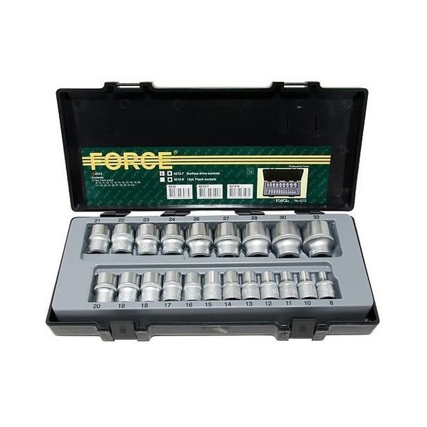 Force 1/2" 21Pc Bihex Chrome Socket Set 8-32mm