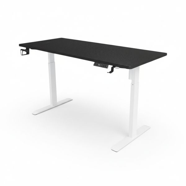 Height Adjustable Electronic Standing Desk - Black Top with White Legs