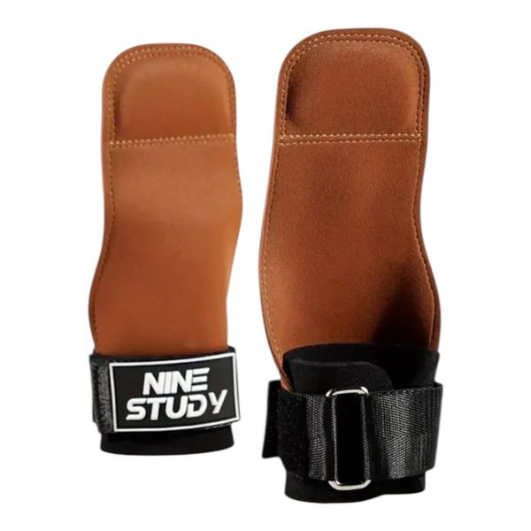 NINE STUDY Leather Hand Grips for Gymnastics and Weightlifting - Brown Pair