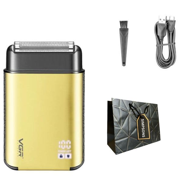 VGR- Pro Wet &amp; Dry Mens Shaver with LED Display &amp; Luxury Simpsons Bag