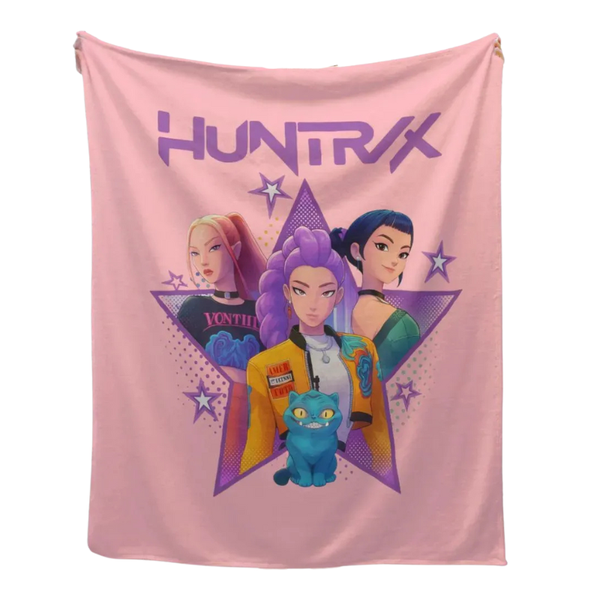 Soft Pink KPop Anime Graphic Fleece Throw Blanket 150x200cm