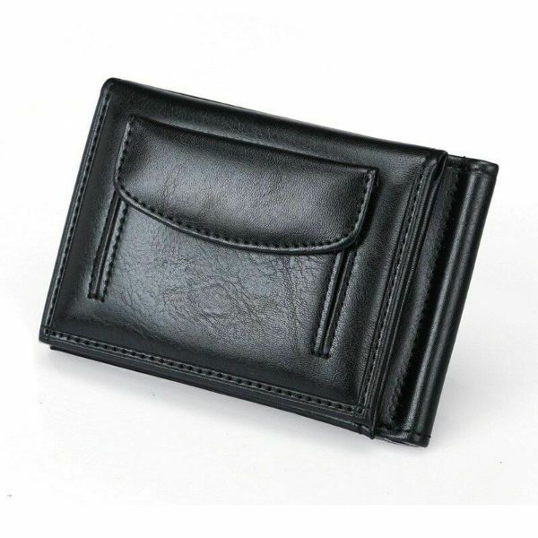 PU Leather Money Clip Wallet Credit Card Holder With Coin Pocket Bifold