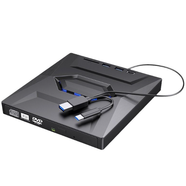 PowerTech External CD DVD Drive USB 3.0 &amp; USB-C CD ROM Burner with USB Hub