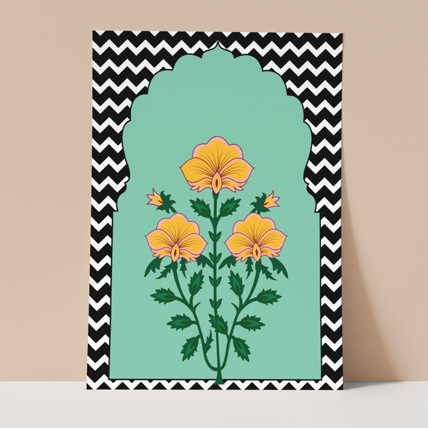 Indian Traditional Plant Orange Wall Print