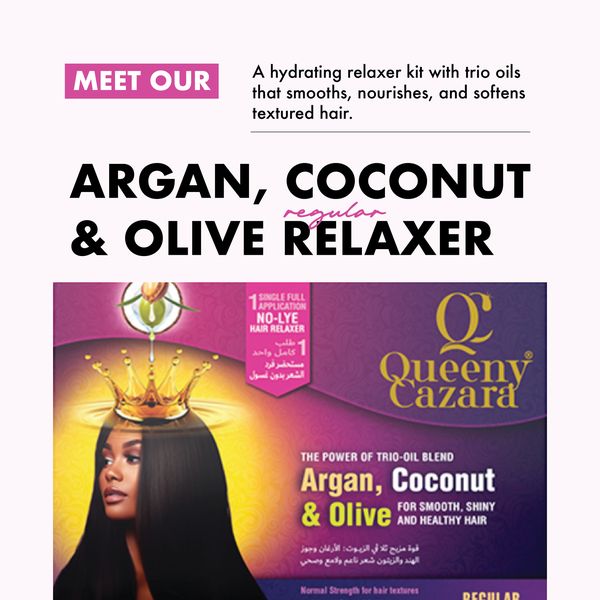 Queeny Cazara Argan, Coconut &amp; Olive No Lye Regular Relaxer Kit