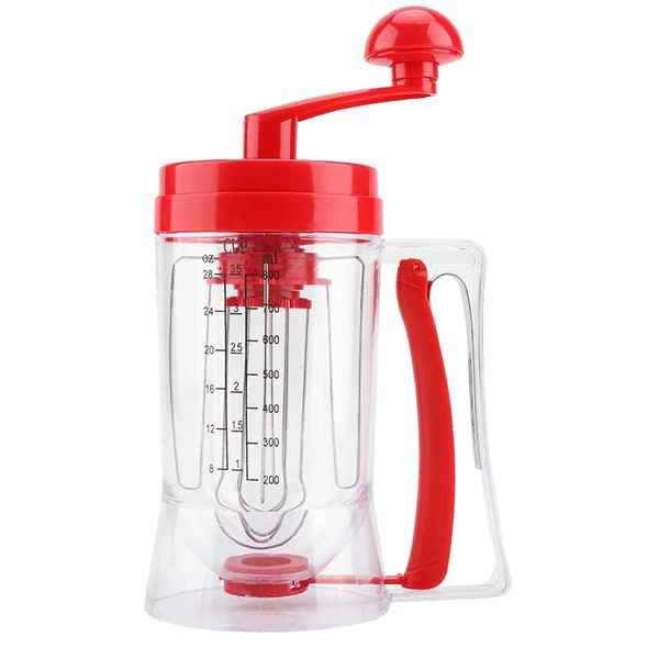 Pancake Batter Dispenser with Hand-Crank Whisk Lid