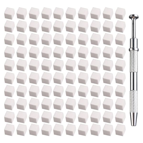 100 Piece White Nail Sponge Blocks with Nail Sponge Grabbing Pen