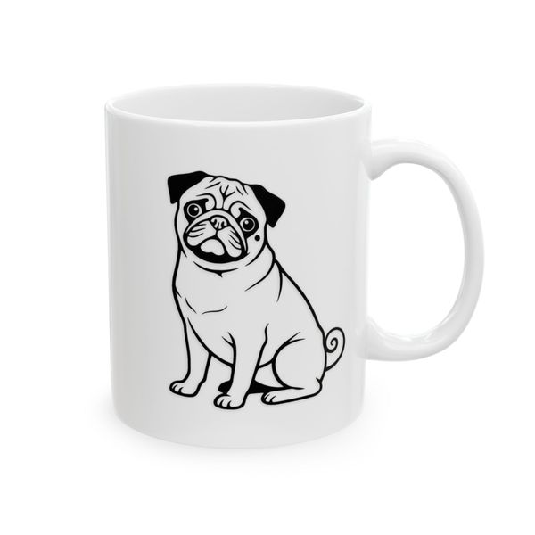 Pug Coffee Mug - Black and White Sitting Dog Illustration