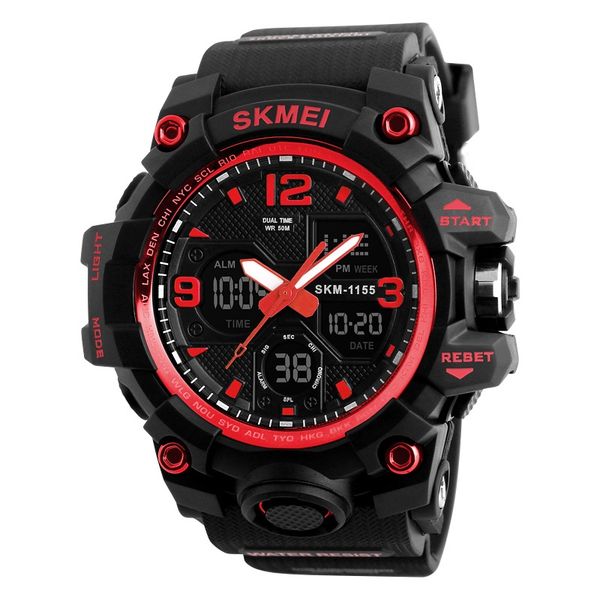 Mens Military Waterproof Dual Time Watch Alarm Stopwatch Black/Red