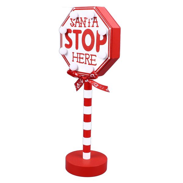 LED Santa Stop Here Tree Topper, Octagon Decor for Christmas