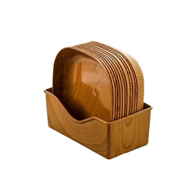 Imitation Wood Grain Multifunctional Bone Spitting Dish Set Of 12 And Base