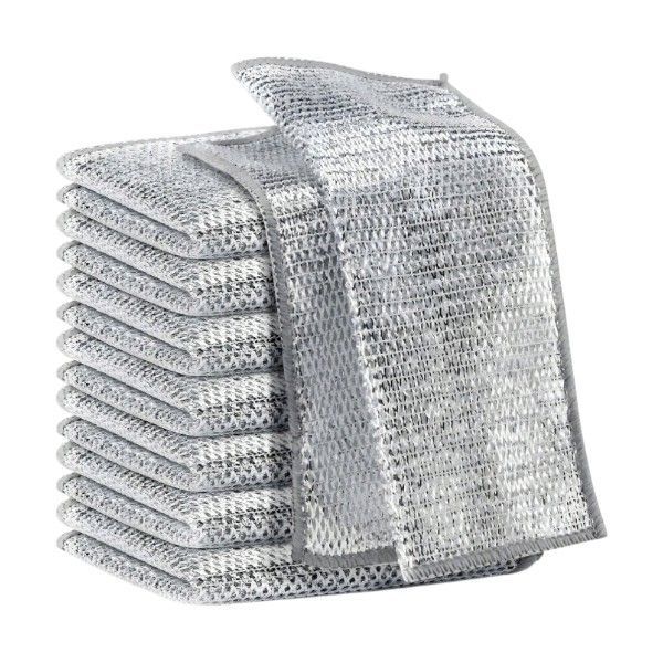 10-Piece Silver Wire Mesh Non-Scratch Cleaning Scrubber Cloths - Grey