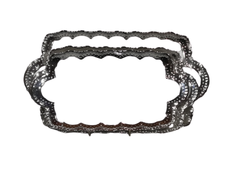 Platter set 3pc Embossed Border Silver