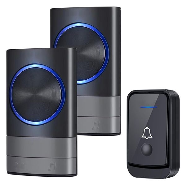 Wireless Doorbell 2 Receivers, 52 Melodies, 300m Range, LED Flash