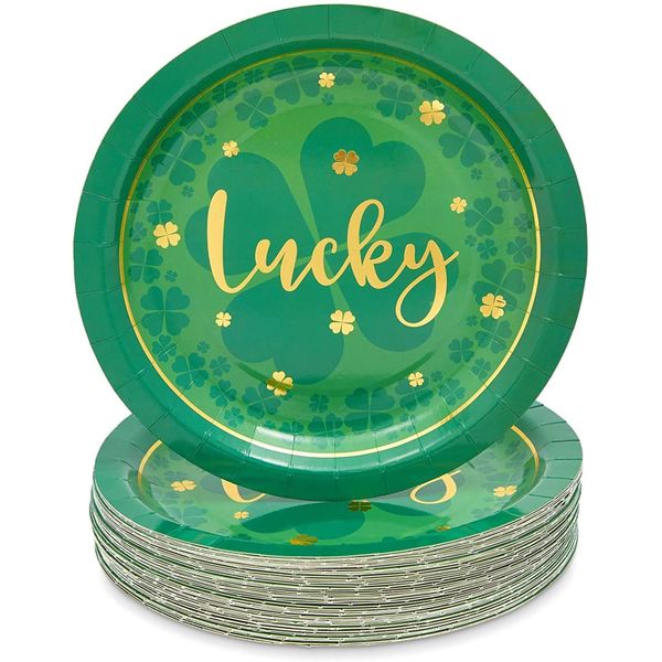 48 Pack Green Paper Party Plates for St. Patrick's Day (22.8cm)