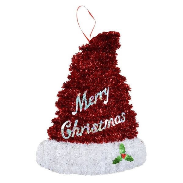 Small Tinsel Santa Hat Hanging Christmas Decoration