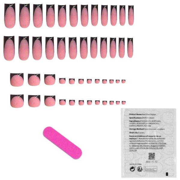 48 Piece - French-Tip Manicure &amp; Pedicure Acrylic Nail Set - Black