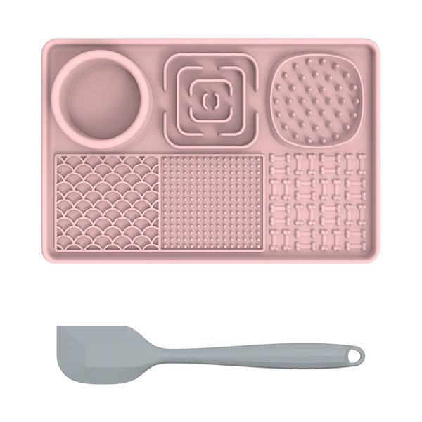 Pet Silicone Slow Feeding Licking Mat with Suction Cup &amp; Scraper(Pink)