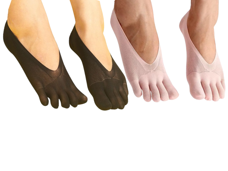 Toe Socks - Breathable Sweat-Absorbent for Sports - 2 Pairs Beige and Black