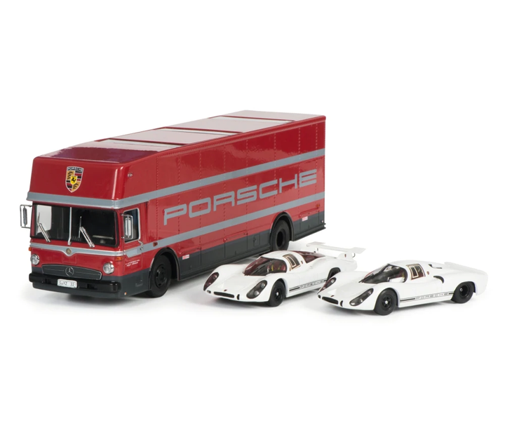 Porsche Racing Transporter (Mercedes) with 908 Short &amp; Long Tail 70 Years