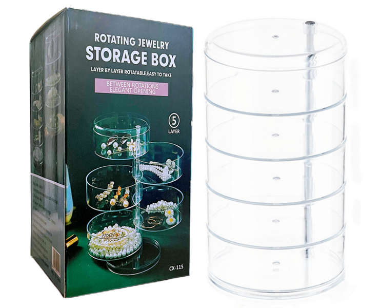 5-Layer 360 Degree Rotation Clear Cosmetics/Jewelry Holder Storage Box