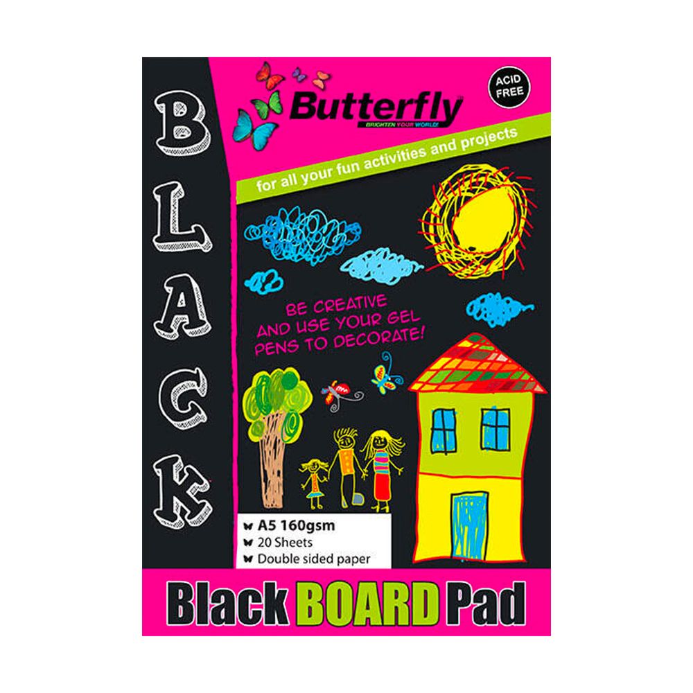 Butterfly Board Pads A5 160gsm 20 Sheets Black (Double Sided) x 10