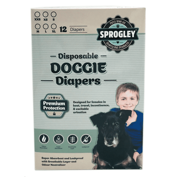 Sprogley Disposable Dog Diapers (Pack of 12) Medium 45-63cm
