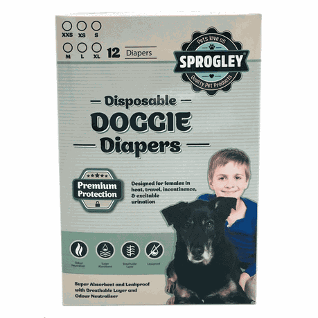 Sprogley Disposable Dog Diapers Pack of 12 Extra Large 63 76cm