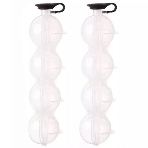 2 Pieces Of 4 Cavity Round Ice Sphere Mold Maker Tool Set - Transparent