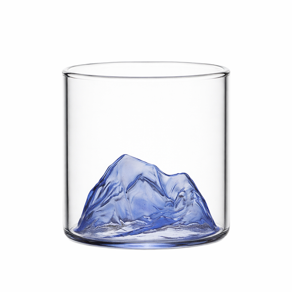 4 Pack - Mountain Design Drinking Glass - Transparent &amp; Blue