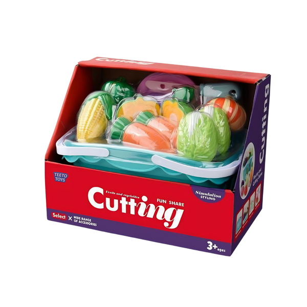 Cutting Fruit &amp; Vegetable Pretend Play Food Set with Basket &amp; Knife Toy