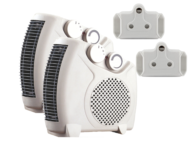 2 x KMF | 2 in 1 Fan Heater - White | With 2 x Plug Adapter