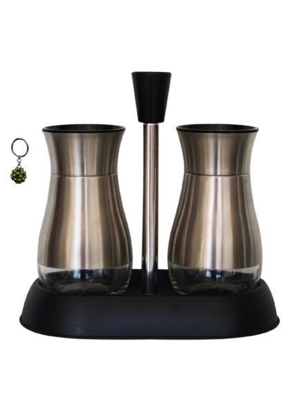 Steel &amp; Glass Salt &amp; Pepper Shaker With Stand &amp; Keyholder