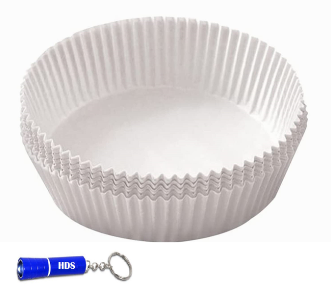 Pack of 100 Air Fryer Paper 200mmx45mm Round- White with HDS Branded Torch