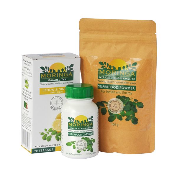 Moringa Capsules, Moringa Powder and Moringa Tea - Lemon &amp; Ginger Infusion