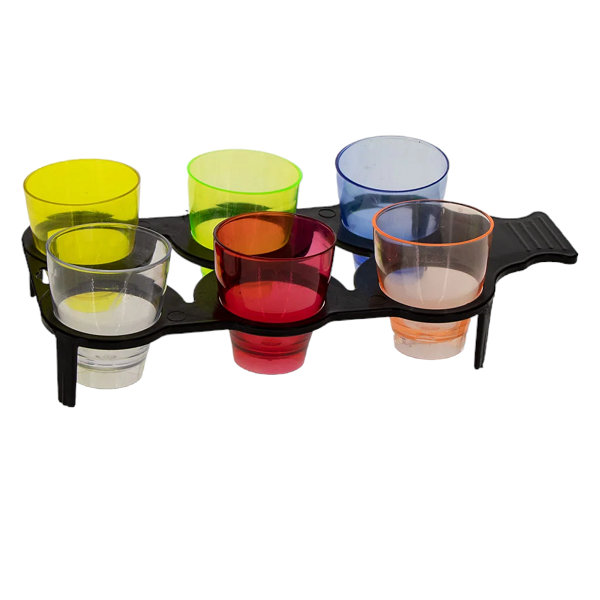 Bar Butler - 6 Coloured Plastic Shot Glasses On A Black Tray (Pack Of 10)