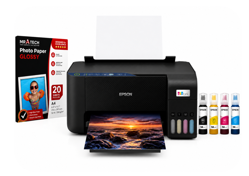 EPSON EcoTank L3252 A4 3-in-1 Wi-Fi Printer + MR A TECH Glossy Photo Paper