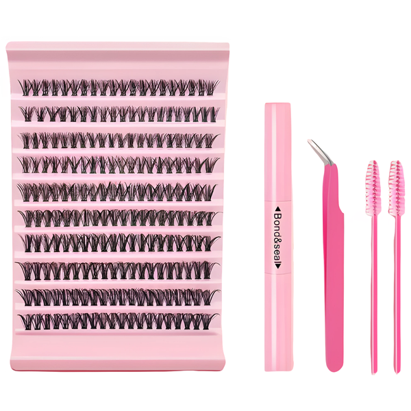 200pc 40D Cluster Eyelash Kit 8mm-16mm with Glue, Tweezers &amp; Brush