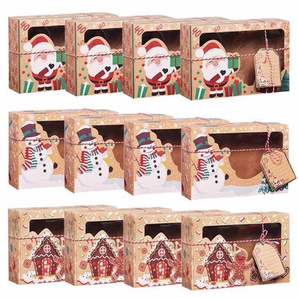 12 Christmas Gift Boxes with Clear Window &amp; Tags
