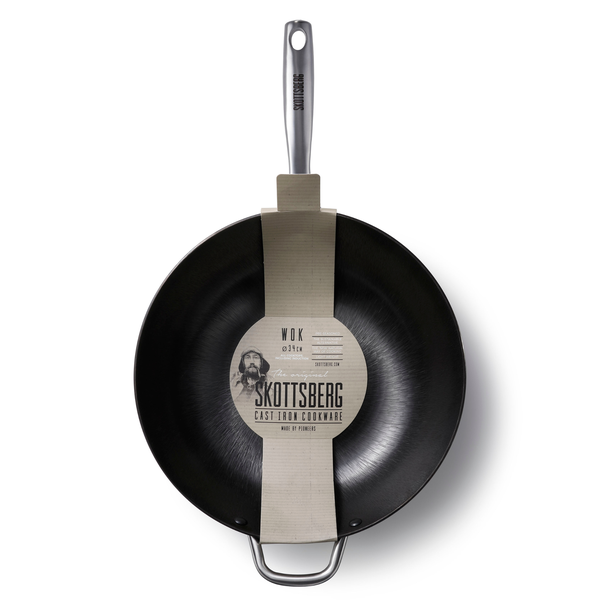 Skottsberg Black Cast Iron Wok 34cm