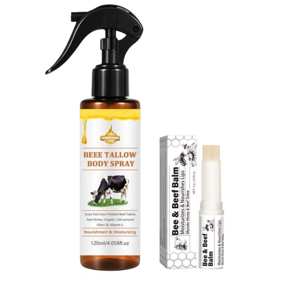 Beef Tallow Skincare Combo | Hydrating Body Spray and Manuka Lip Balm Set